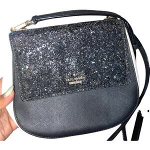 Kate Spade Cameron Street Glitter Small Byrdie Crossbody Bag Tuxedo EUC glam